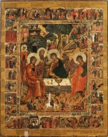 Holy Trinity (the hospitality of Abraham), with scenes from the life of Abraham and Moses