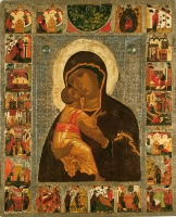 Our Lady of Tenderness (Our Lady of Vladimir) with the border scenes 