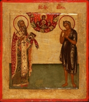 Andrew of Crete and Mary of Egypt, Sts, in prayer to the image of Our Lady of the Sign