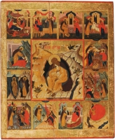 Elijah the Prophet in the desert, with scenes from his life