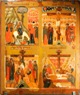 Four-part icon: the Entrance into Jerusalem, the Crucifixion, the Descent from the Cross, the Laying in the Tomb