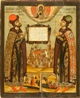 Святые Борис и Глеб на фоне горящего Каргополя